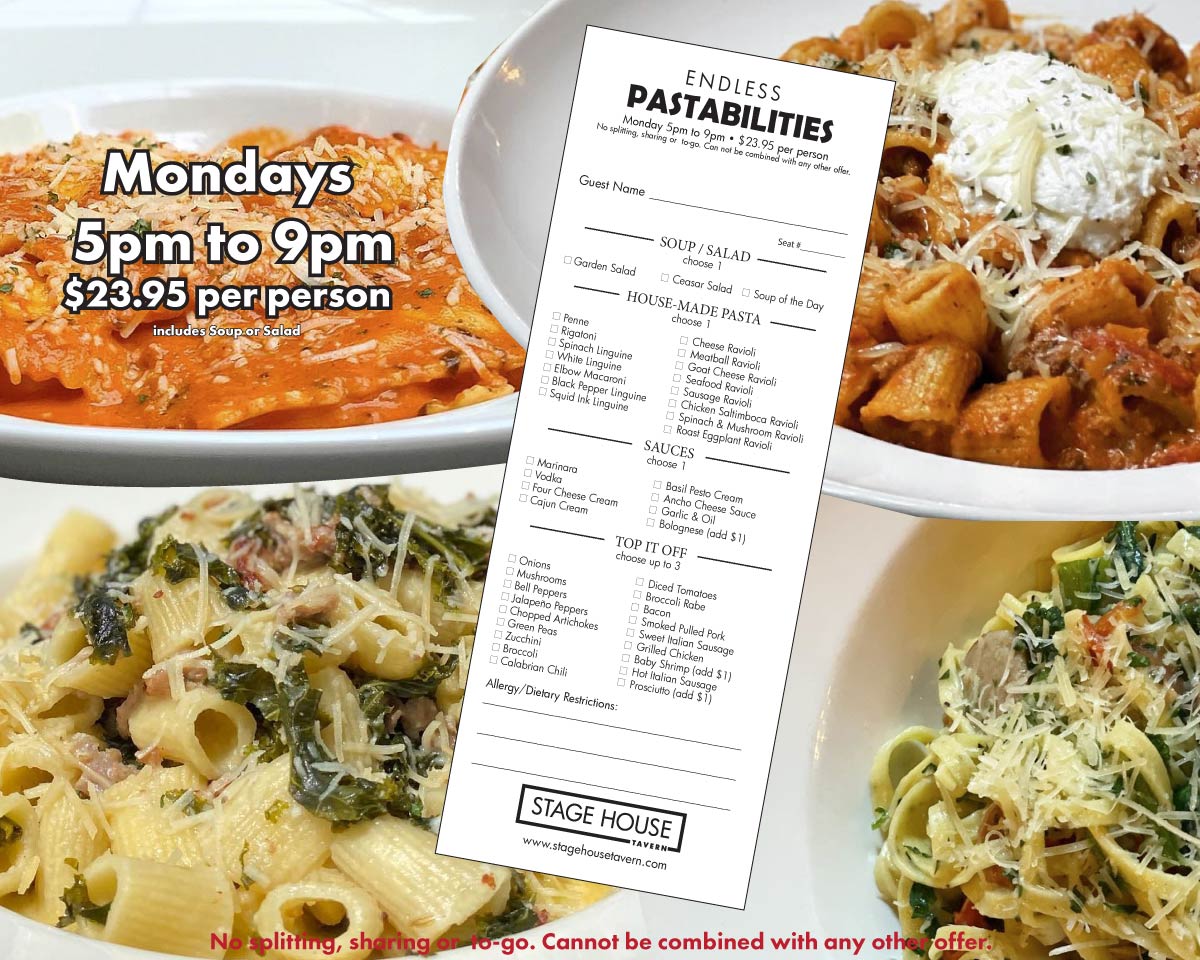 Pastabilities Every Monday 5pm -- create your own, all you can eat pasta