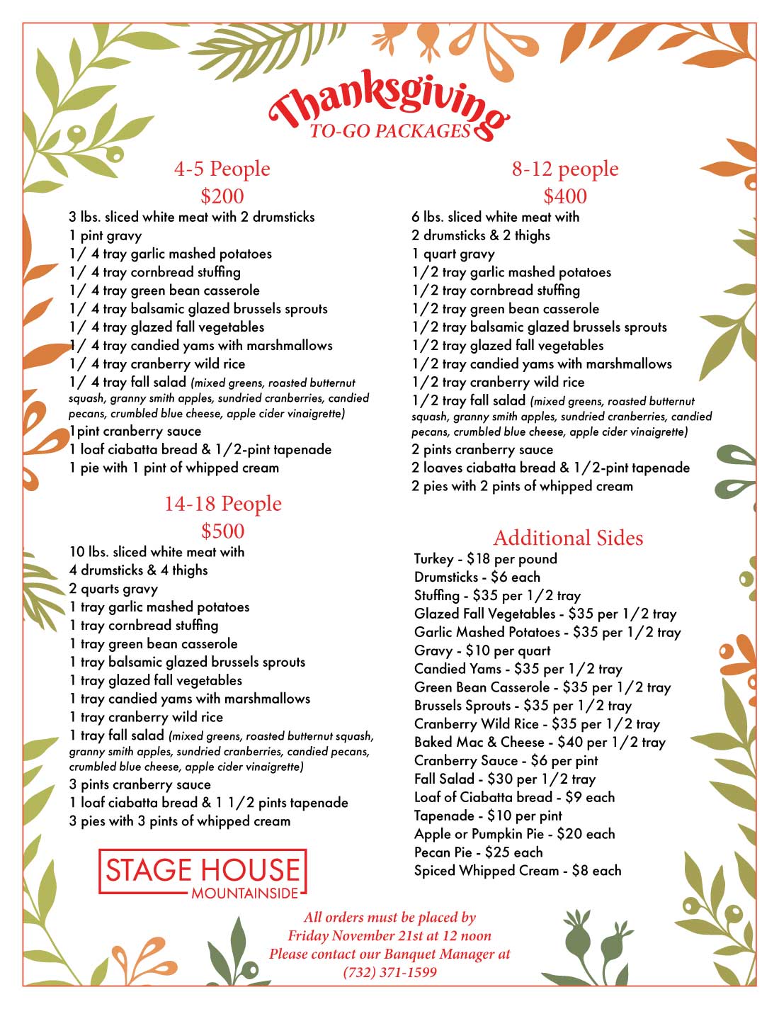 Thanksgiving to-go in Mountainside, NJ