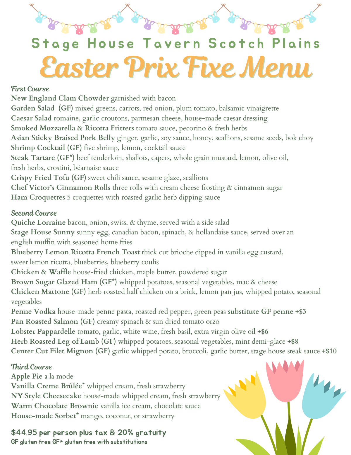 3 course Easter Dinner in Scotch Plains