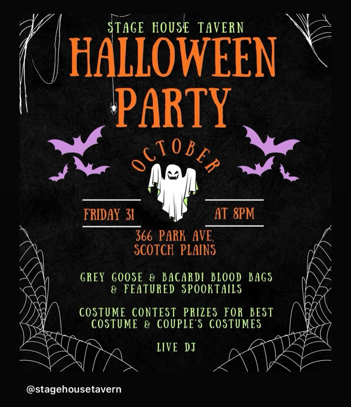 Halloween Party in Scotch Plains October 31 @ 8pm Prizes for best costumes, drink specials and a live DJ