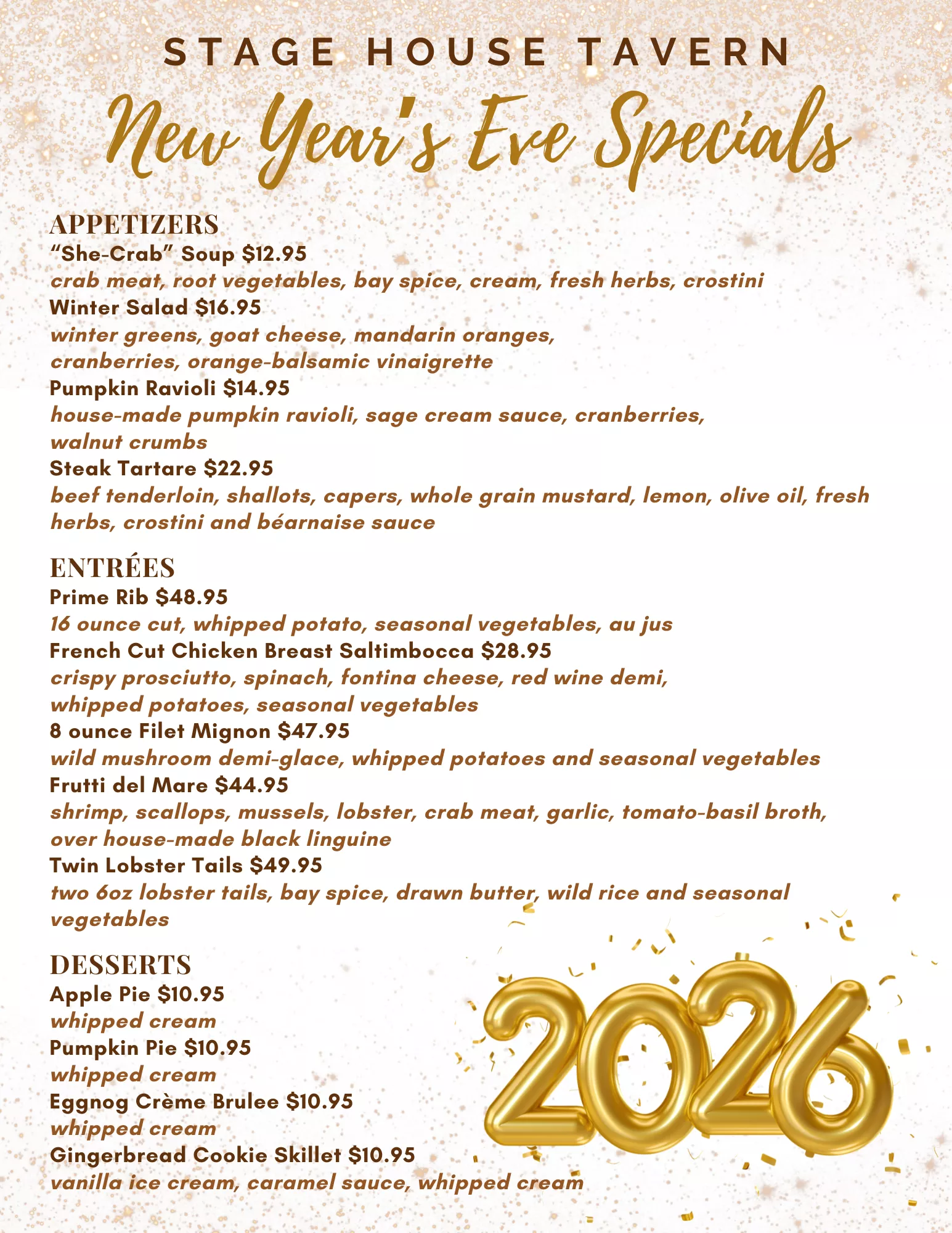 New Year's Ever dinner in Scotch Plains