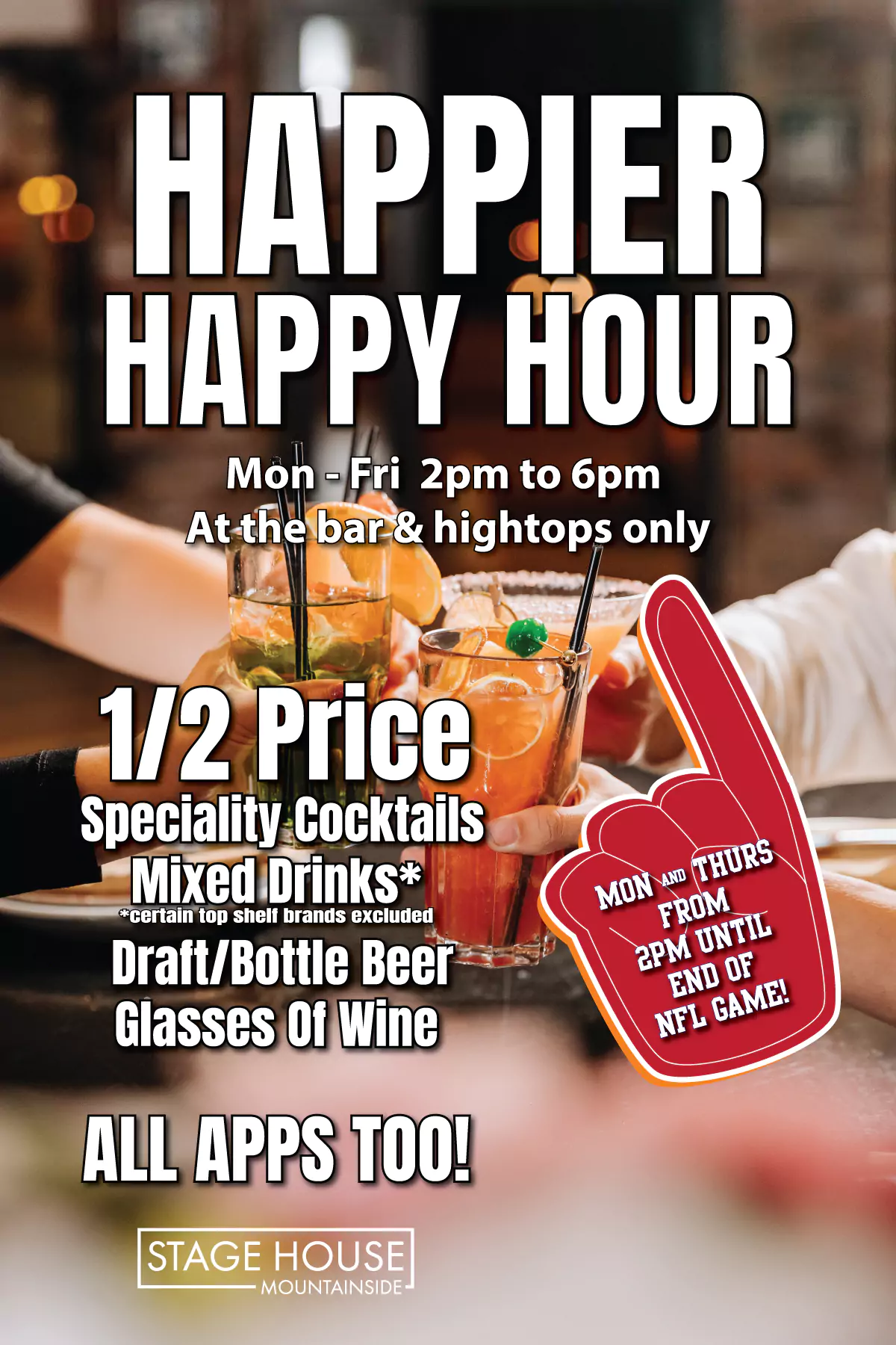 All NEW Happy Hour is the best Football and daily happy hour in Mountainside!