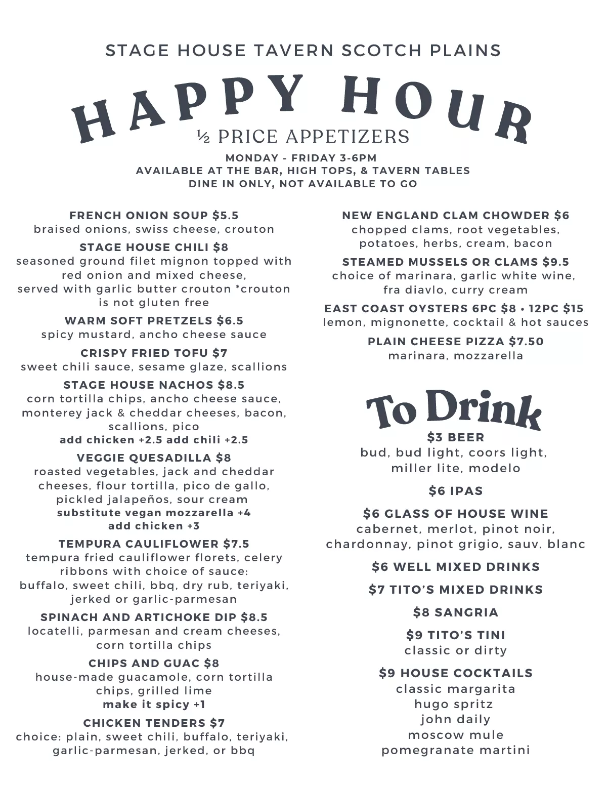 Happy Hour in Scotch Plains NJ