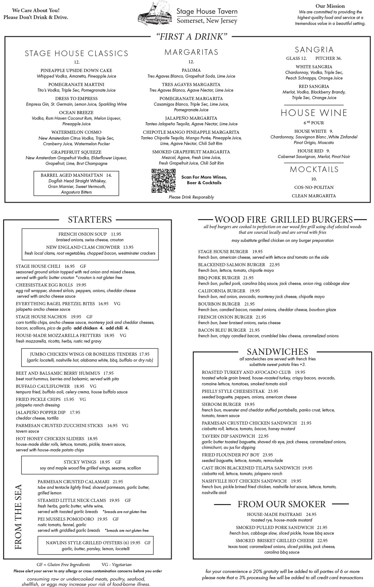 Somerset Stage House Tavern Menu