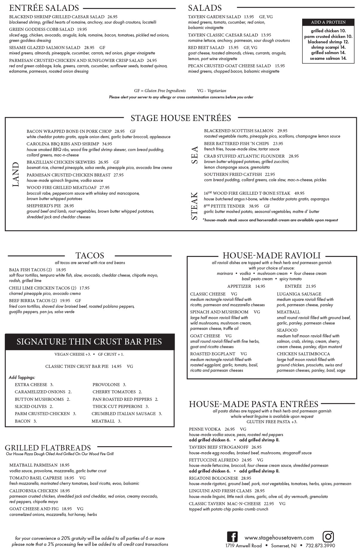 Somerset Stage House Tavern Menu