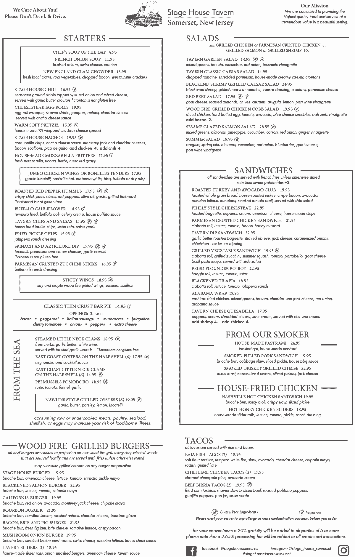 Somerset Stage House Tavern Menu