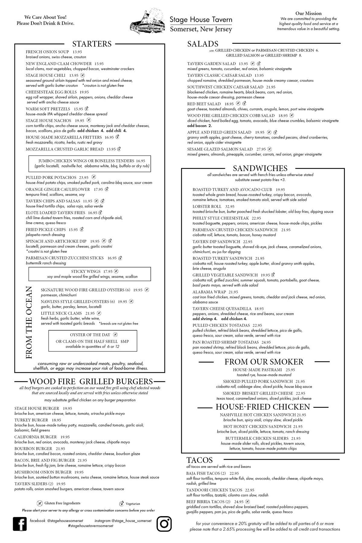 Somerset Stage House Tavern Menu