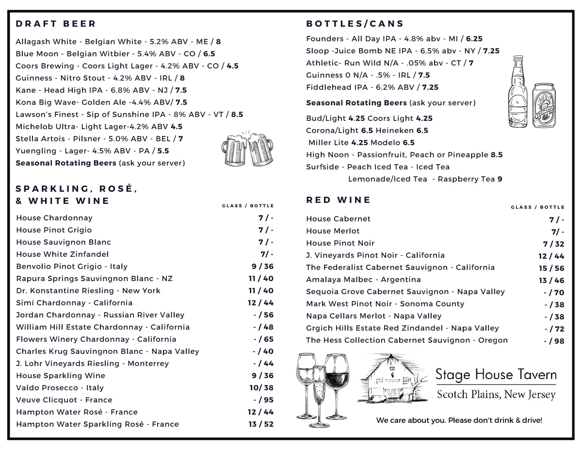 Scotch Plains drink menu